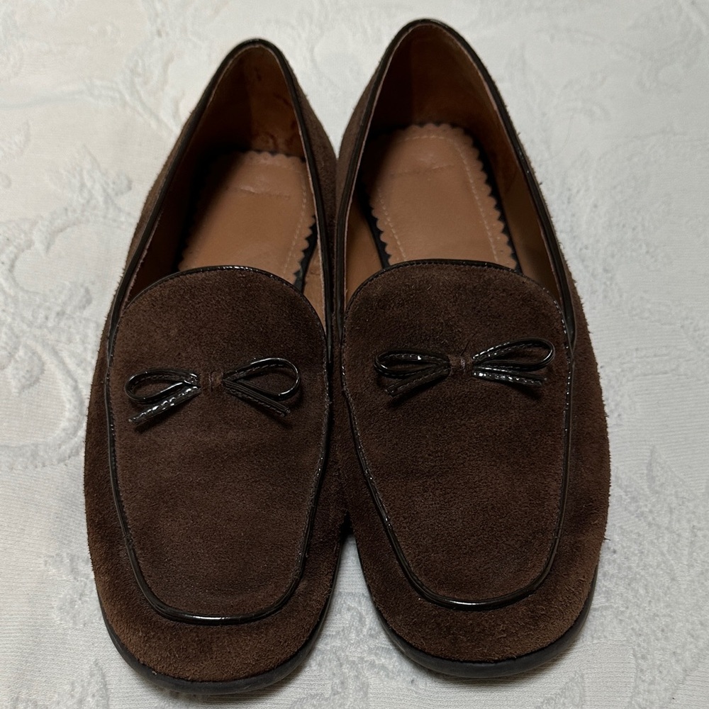 Land’s End Brown Suede Loafers with Bow Accent
